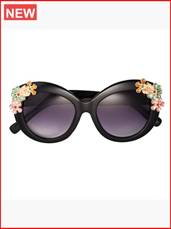 Round Sunglasses with 3D Floral Details, Scratch Resistant, UVA-UVB Protection main image 7